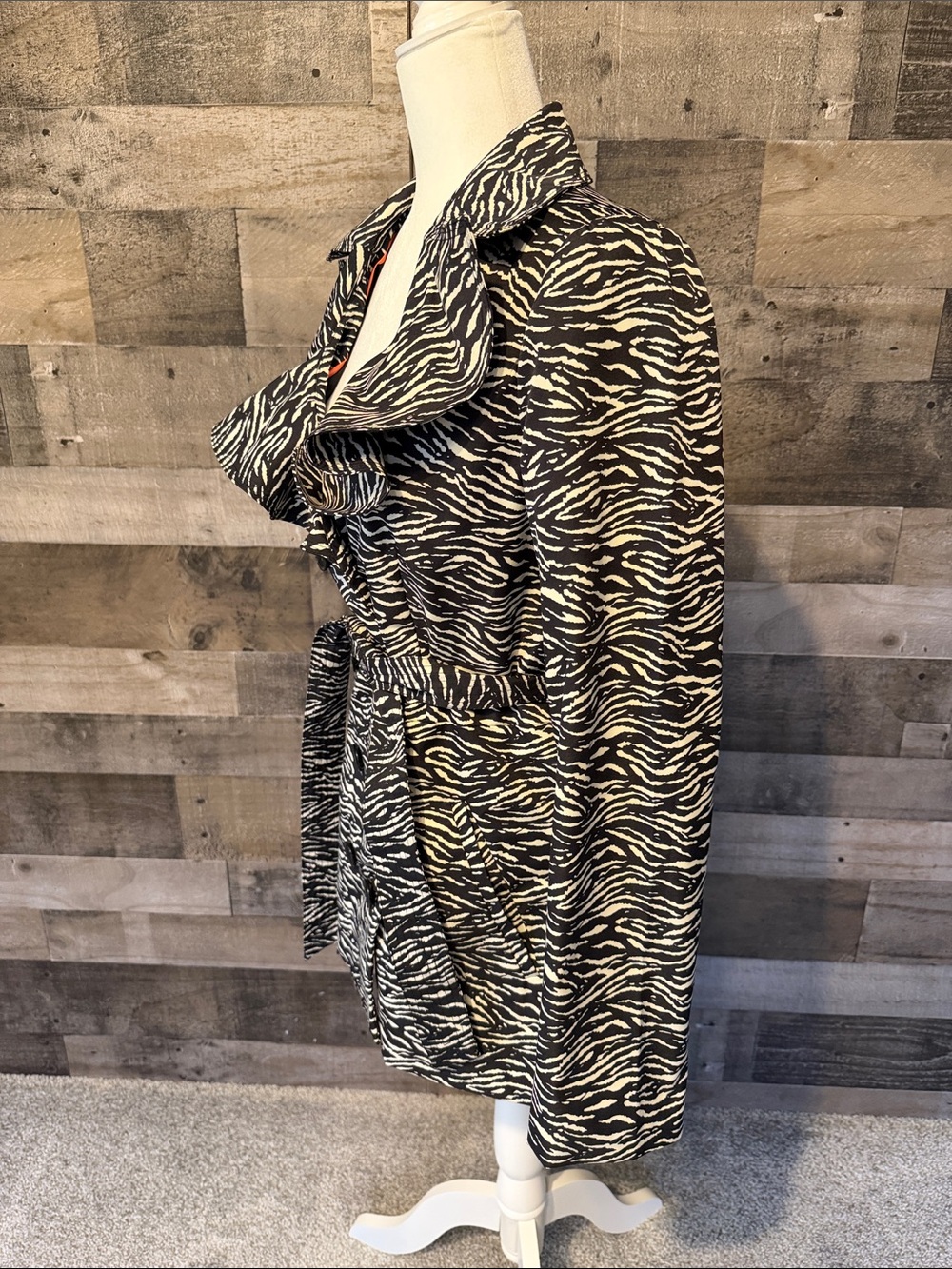 Sandro Studio Double Breasted Zebra Trench Coat Size M - Picture 4 of 16